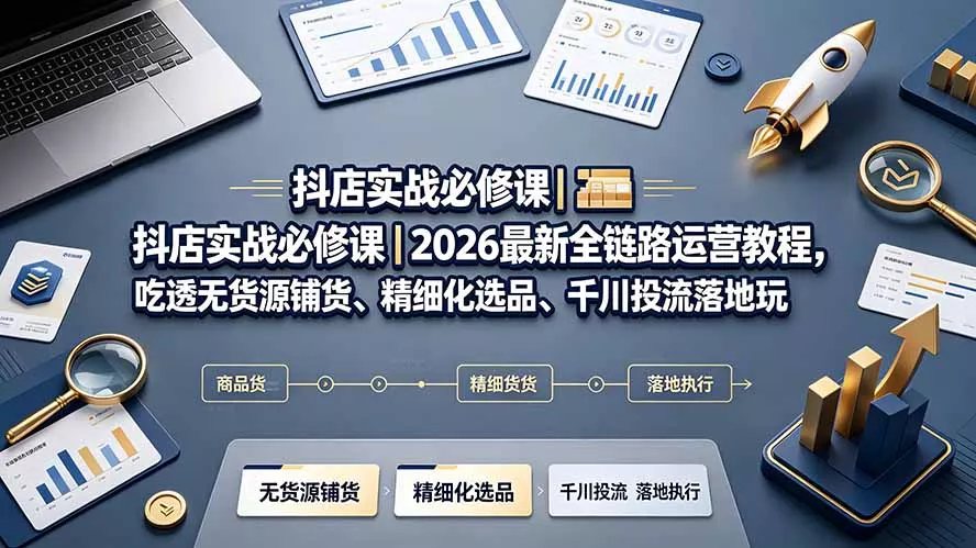 抖店实战必修课｜2026最新全链路运营教程，吃透无货源铺货、精细化选品、千川投流落地玩法 一点学习助手-零基础自学教程-副业项目-兴趣学习-网盘拉新平台-英语启蒙项目资源网