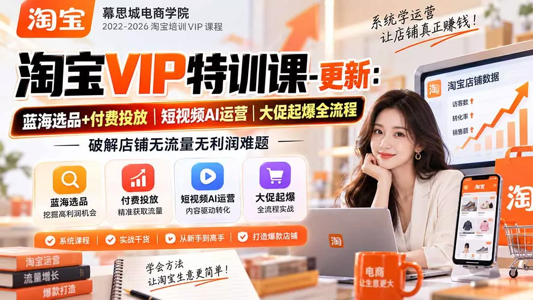 淘宝VIP特训课-更新0917：蓝海选品+付费投放｜短视频AI运营｜大促起爆全流程，破解店铺无流量无利润难题 一点学习助手-零基础自学教程-副业项目-兴趣学习-网盘拉新平台-英语启蒙项目资源网