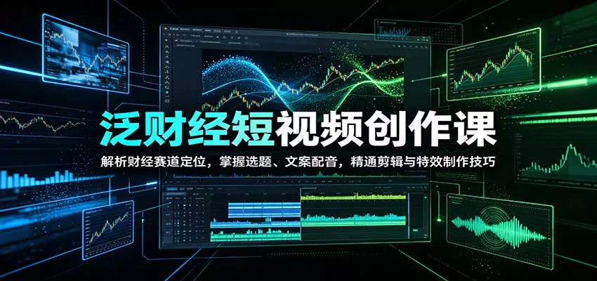 泛财经短视频创作课：解析财经赛道定位，掌握选题、文案配音，精通剪辑与特效制作技巧 一点学习助手-零基础自学教程-副业项目-兴趣学习-网盘拉新平台-英语启蒙项目资源网
