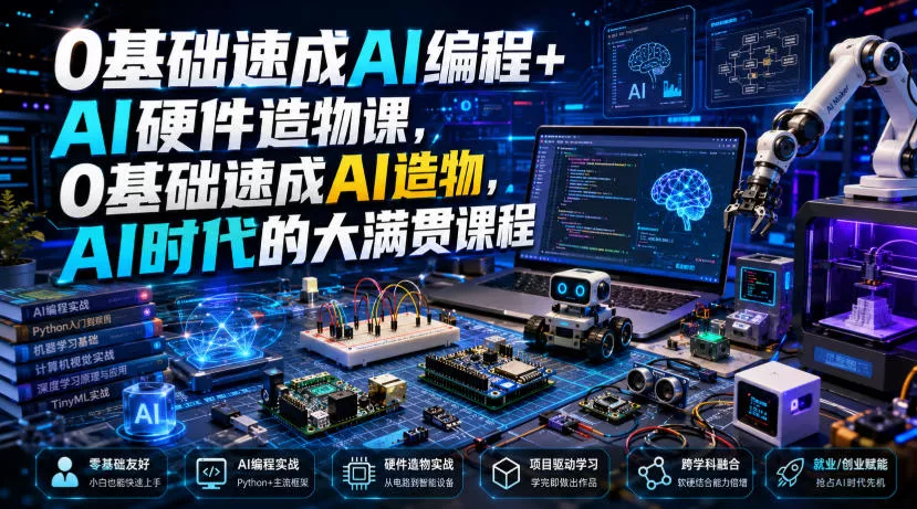 0基础速成AI编程+AI硬件造物课，0基础速成AI造物，AI时代的大满贯课程 一点学习助手-零基础自学教程-副业项目-兴趣学习-网盘拉新平台-英语启蒙项目资源网