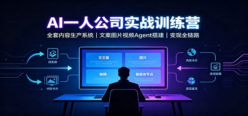 AI创作一人公司实战训练营：全套内容生产系统，文案图片视频Agent搭建变现全链路 一点学习助手-零基础自学教程-副业项目-兴趣学习-网盘拉新平台-英语启蒙项目资源网