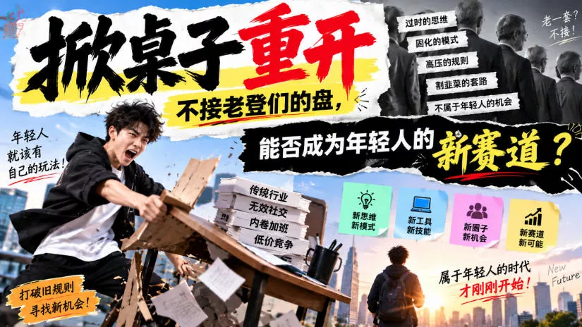 某公众号付费文章：掀桌子重开，不接老登们的盘，能否成为年轻人的新赛道？ 一点学习助手-零基础自学教程-副业项目-兴趣学习-网盘拉新平台-英语启蒙项目资源网