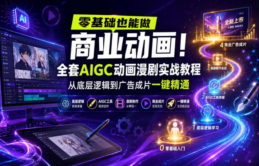 零基础也能做商业动画！全套AIGC动画漫剧实战教程，从底层逻辑到广告成片一键精通(更新0905) 一点学习助手-零基础自学教程-副业项目-兴趣学习-网盘拉新平台-英语启蒙项目资源网