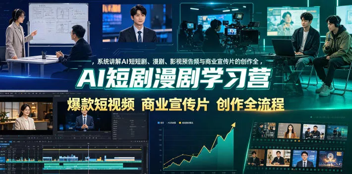AI短剧漫剧学习营，系统讲解AI短剧、漫剧、影视预告片、爆款短视频与商业宣传片的创作全流程 一点学习助手-零基础自学教程-副业项目-兴趣学习-网盘拉新平台-英语启蒙项目资源网