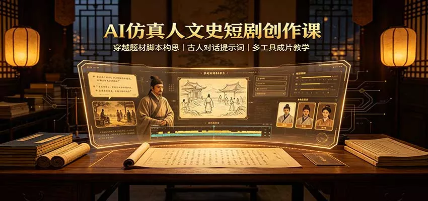 AI仿真人文史短剧创作课：穿越题材脚本构思，古人对话提示词，多工具成片教学 一点学习助手-零基础自学教程-副业项目-兴趣学习-网盘拉新平台-英语启蒙项目资源网