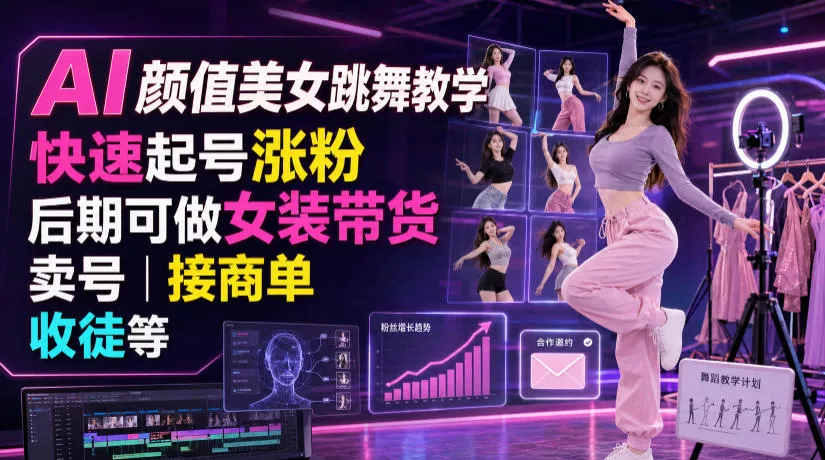 AI颜值美女跳舞教学，快速起号涨粉，后期可做女装带货，卖号，接商单，收徒等 一点学习助手-零基础自学教程-副业项目-兴趣学习-网盘拉新平台-英语启蒙项目资源网