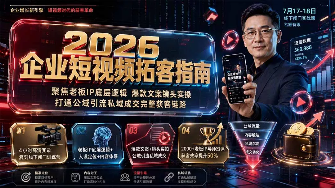 2026企业短视频拓客指南：聚焦老板IP底层逻辑，爆款文案镜头实操，打通公域引流私域成交完整获客链路 一点学习助手-零基础自学教程-副业项目-兴趣学习-网盘拉新平台-英语启蒙项目资源网