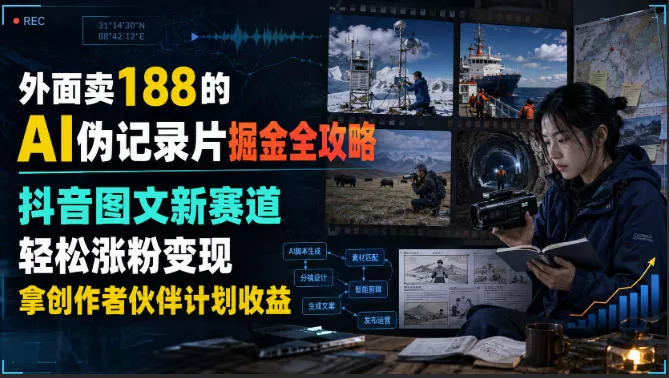 外面卖188的AI伪记录片掘金全攻略，抖音图文新赛道，轻松涨粉变现，拿创作者伙伴计划收益【文档】 一点学习助手-零基础自学教程-副业项目-兴趣学习-网盘拉新平台-英语启蒙项目资源网