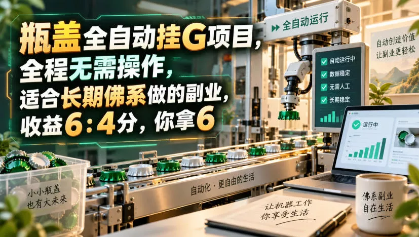 瓶盖全自动挂G项目，全程无需操作，适合长期佛系做的副业，收益6：4分，你拿6【揭秘】 一点学习助手-零基础自学教程-副业项目-兴趣学习-网盘拉新平台-英语启蒙项目资源网