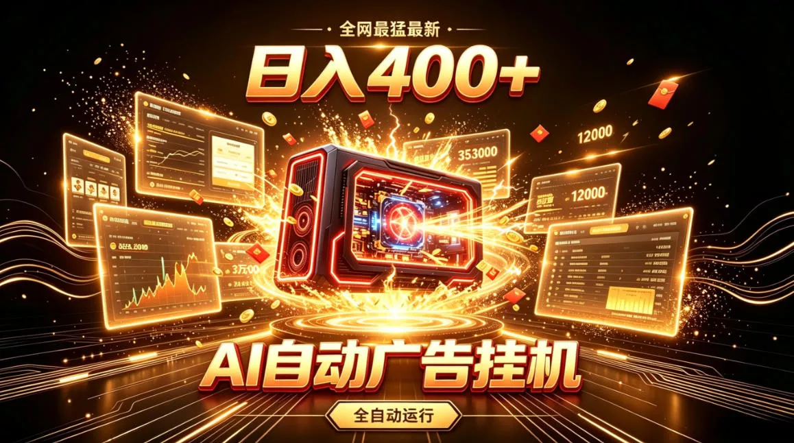 全网最猛最新的AI自动广告挂G，狠收益日入400+，真正做到躺賺式变现【揭秘】 一点学习助手-零基础自学教程-副业项目-兴趣学习-网盘拉新平台-英语启蒙项目资源网