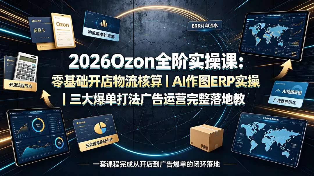 2026Ozon全阶实操课：零基础开店物流核算｜AI作图ERP实操｜三大爆单打法广告运营完整落地教程 一点学习助手-零基础自学教程-副业项目-兴趣学习-网盘拉新平台-英语启蒙项目资源网