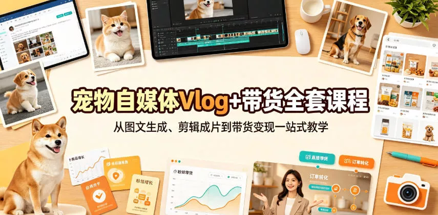 宠物自媒体Vlog+带货全套课程｜从图文生成、剪辑成片到带货变现一站式教学 一点学习助手-零基础自学教程-副业项目-兴趣学习-网盘拉新平台-英语启蒙项目资源网