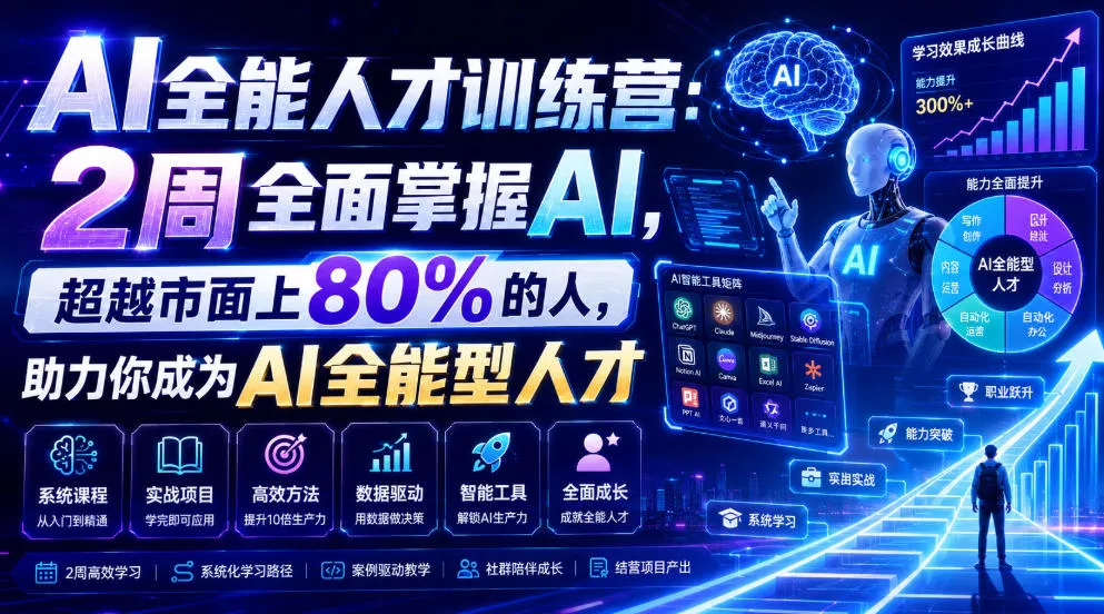 AI全能人才训练营：2周全面掌握AI，超越市面上80%的人，助力你成为AI全能型人才 一点学习助手-零基础自学教程-副业项目-兴趣学习-网盘拉新平台-英语启蒙项目资源网