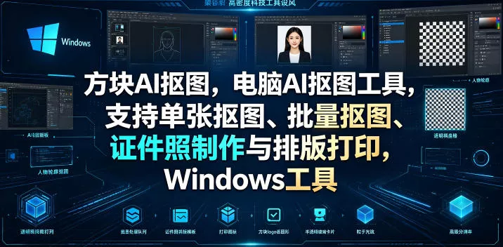 方块AI抠图，电脑AI抠图工具，支持单张抠图、批量抠图、证件照制作与排版打印，Windows工具 一点学习助手-零基础自学教程-副业项目-兴趣学习-网盘拉新平台-英语启蒙项目资源网