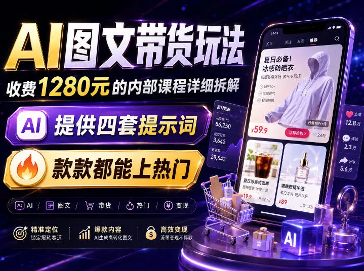 AI图文带货内部玩法，1280内部课程对外系统拆解，看完直接上手变现！ 一点学习助手-零基础自学教程-副业项目-兴趣学习-网盘拉新平台-英语启蒙项目资源网