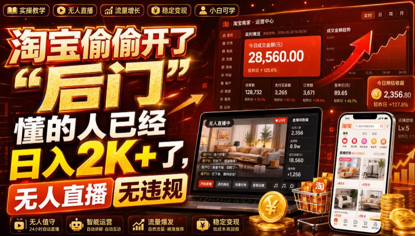 淘宝偷偷开了“后门”，懂的人已经日入2K+了，无人直播无违规，一台电脑=一家24小时营业的线上门店【揭秘】 一点学习助手-零基础自学教程-副业项目-兴趣学习-网盘拉新平台-英语启蒙项目资源网