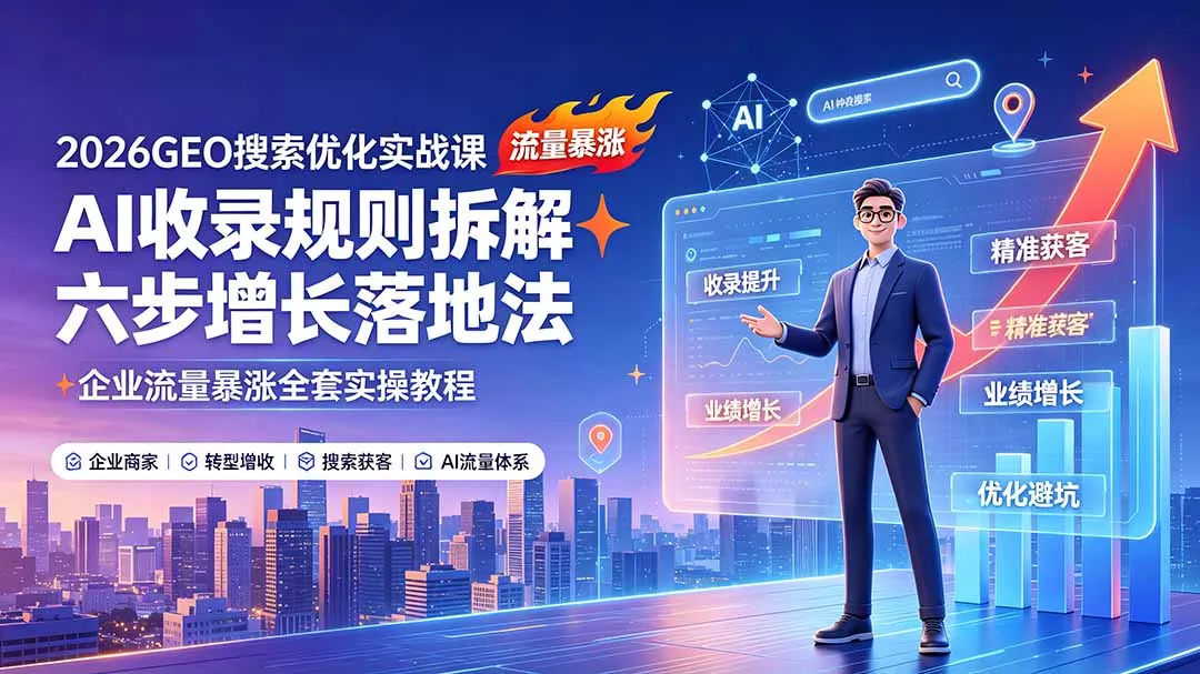2026GEO搜索优化实战课：AI收录规则拆解｜六步增长落地法｜企业流量暴涨全套实操教程 一点学习助手-零基础自学教程-副业项目-兴趣学习-网盘拉新平台-英语启蒙项目资源网