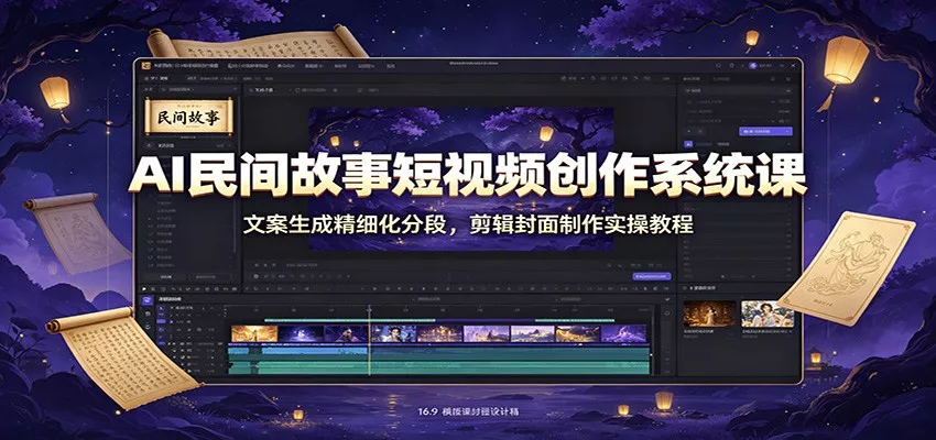 AI民间故事短视频创作系统课：文案生成精细化分段，剪辑封面制作实操教程 一点学习助手-零基础自学教程-副业项目-兴趣学习-网盘拉新平台-英语启蒙项目资源网