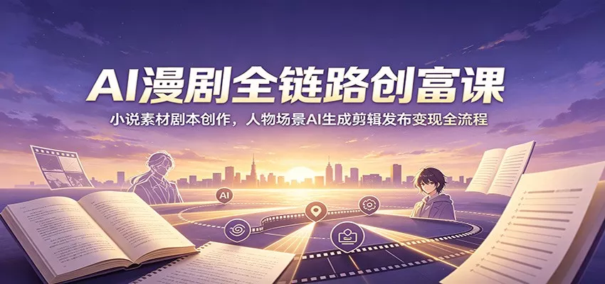 AI漫剧全链路创富课：小说素材剧本创作，人物场景AI生成剪辑发布变现全流程 一点学习助手-零基础自学教程-副业项目-兴趣学习-网盘拉新平台-英语启蒙项目资源网
