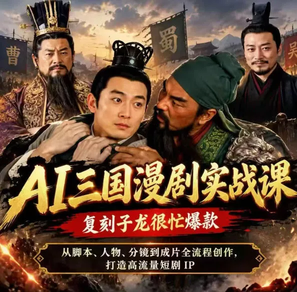 抖音14W粉博主同款AI三国漫剧实战课，复刻子龙很忙爆款，从脚本、人物、分镜到成片全流程创作，打造高流量短剧IP 一点学习助手-零基础自学教程-副业项目-兴趣学习-网盘拉新平台-英语启蒙项目资源网