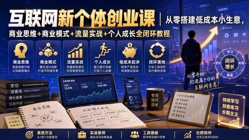 互联网新个体创业课｜从零搭建低成本小生意，商业思维+商业模式+流量实战+个人成长全闭环教程 一点学习助手-零基础自学教程-副业项目-兴趣学习-网盘拉新平台-英语启蒙项目资源网