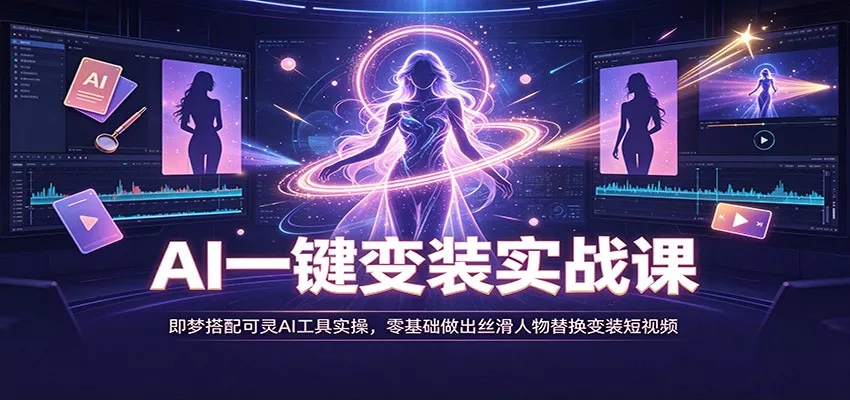 AI一键变装实战课：即梦搭配可灵AI工具实操，零基础做出丝滑人物替换变装短视频 一点学习助手-零基础自学教程-副业项目-兴趣学习-网盘拉新平台-英语启蒙项目资源网