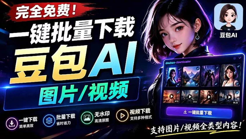 Github最新发布！一键批量下载豆包AI无水印图片/视频，简单易用，自动解析提示词 一点学习助手-零基础自学教程-副业项目-兴趣学习-网盘拉新平台-英语启蒙项目资源网