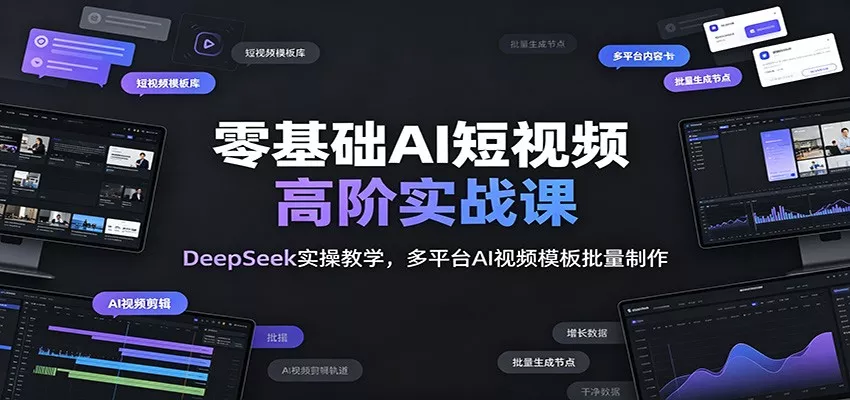 零基础AI短视频高阶实战课：DeepSeek实操教学，多平台AI视频模板批量制作 一点学习助手-零基础自学教程-副业项目-兴趣学习-网盘拉新平台-英语启蒙项目资源网