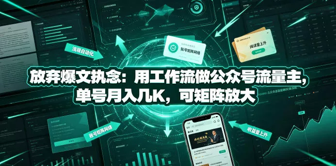 放弃爆文执念：用工作流做公众号流量主，单号月入几K，可矩阵放大 一点学习助手-零基础自学教程-副业项目-兴趣学习-网盘拉新平台-英语启蒙项目资源网