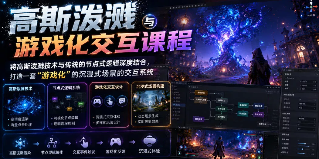 高斯泼溅与游戏化交互课程，将高斯泼溅技术与传统的节点式逻辑深度结合，打造一套“游戏化”的沉浸式场景的交互系统 一点学习助手-零基础自学教程-副业项目-兴趣学习-网盘拉新平台-英语启蒙项目资源网