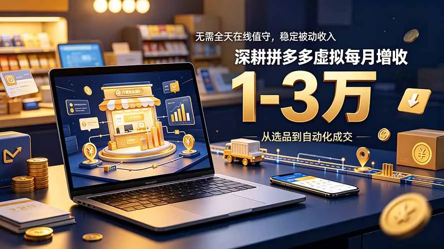 无需全天在线值守，稳定被动收入，深耕拼多多虚拟每月增收 1-3 万 一点学习助手-零基础自学教程-副业项目-兴趣学习-网盘拉新平台-英语启蒙项目资源网