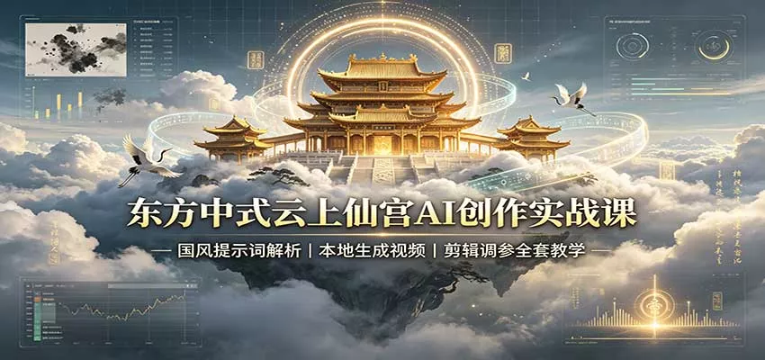 东方中式云上仙宫AI创作实战课：国风提示词解析，本地生成视频，剪辑调参全套教学 一点学习助手-零基础自学教程-副业项目-兴趣学习-网盘拉新平台-英语启蒙项目资源网