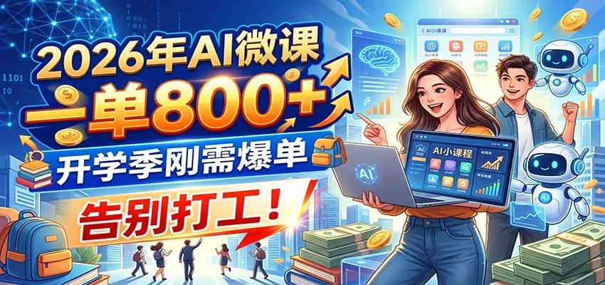 2026年AI微课，一单800+，开学季刚需爆单，告别打工！ 一点学习助手-零基础自学教程-副业项目-兴趣学习-网盘拉新平台-英语启蒙项目资源网