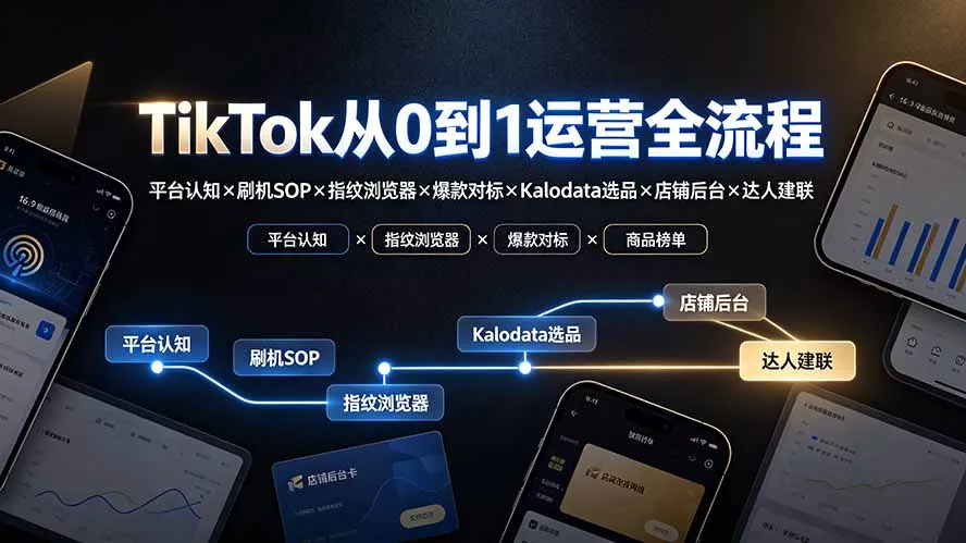 TikTok从0到1运营全流程-更新：平台认知×刷机SOP×指纹浏览器×爆款对标×Kalodata选品×店铺后台×达人建联 一点学习助手-零基础自学教程-副业项目-兴趣学习-网盘拉新平台-英语启蒙项目资源网