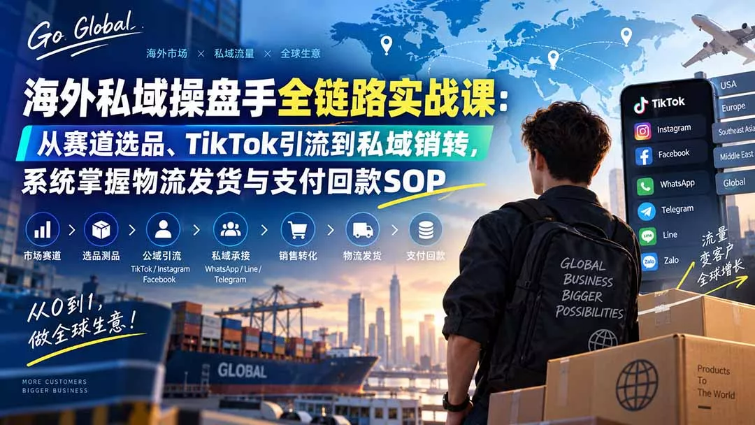 海外私域操盘手全链路实战课：从赛道选品、TikTok引流到私域销转，系统掌握物流发货与支付回款SOP 一点学习助手-零基础自学教程-副业项目-兴趣学习-网盘拉新平台-英语启蒙项目资源网