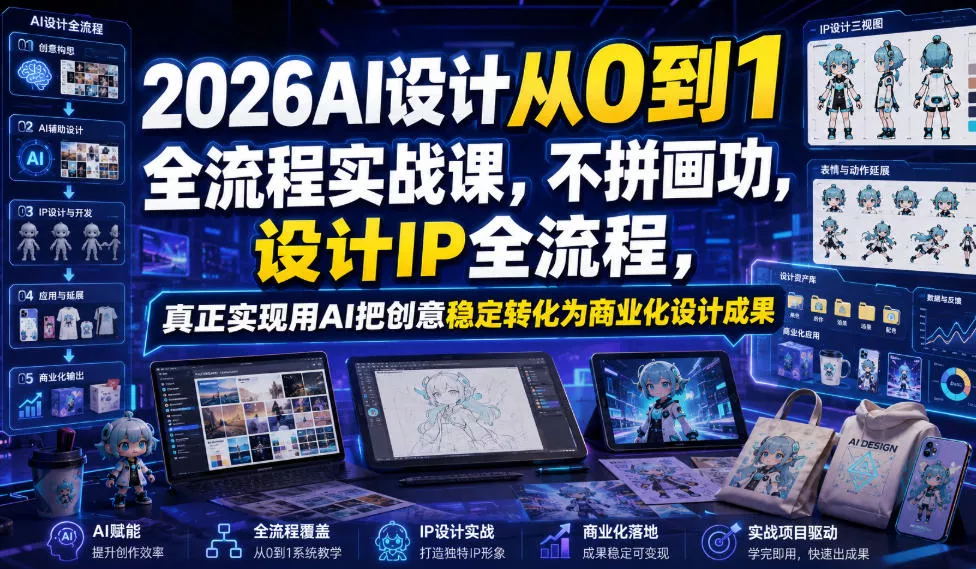 2026AI设计从0到1全流程实战课，不拼画功，设计IP全流程，真正实现用AI把创意稳定转化为商业化设计成果 一点学习助手-零基础自学教程-副业项目-兴趣学习-网盘拉新平台-英语启蒙项目资源网
