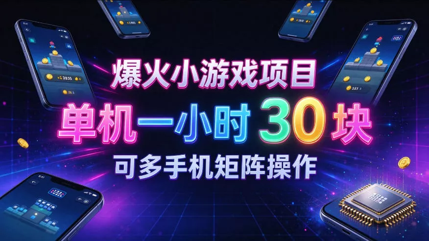 爆火小游戏撸金项目，实测单机一小时30+，可多手机矩阵操作，新手看完一遍就能上手【揭秘】 一点学习助手-零基础自学教程-副业项目-兴趣学习-网盘拉新平台-英语启蒙项目资源网
