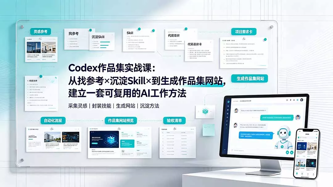 Codex作品集实战课：从找参考×沉淀Skill×到生成作品集网站，建立一套可复用的AI工作方法 一点学习助手-零基础自学教程-副业项目-兴趣学习-网盘拉新平台-英语启蒙项目资源网