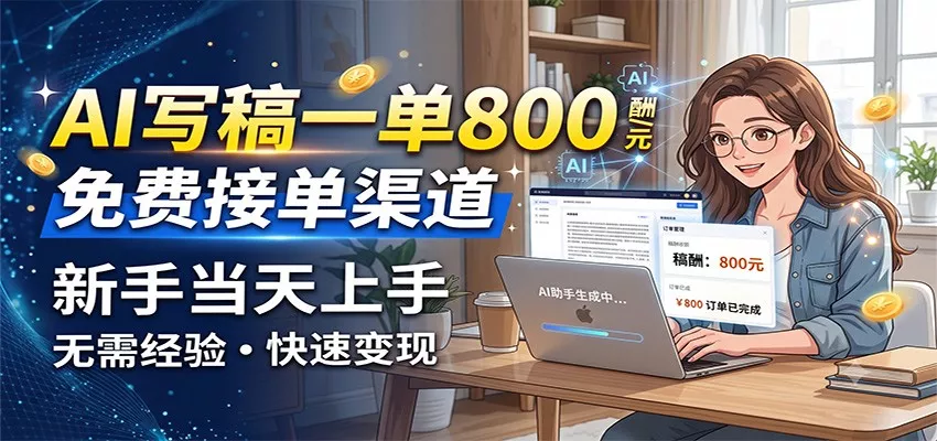 AI写稿一单800，免费接单渠道，一单一结几十到上千，新手当天上手 一点学习助手-零基础自学教程-副业项目-兴趣学习-网盘拉新平台-英语启蒙项目资源网