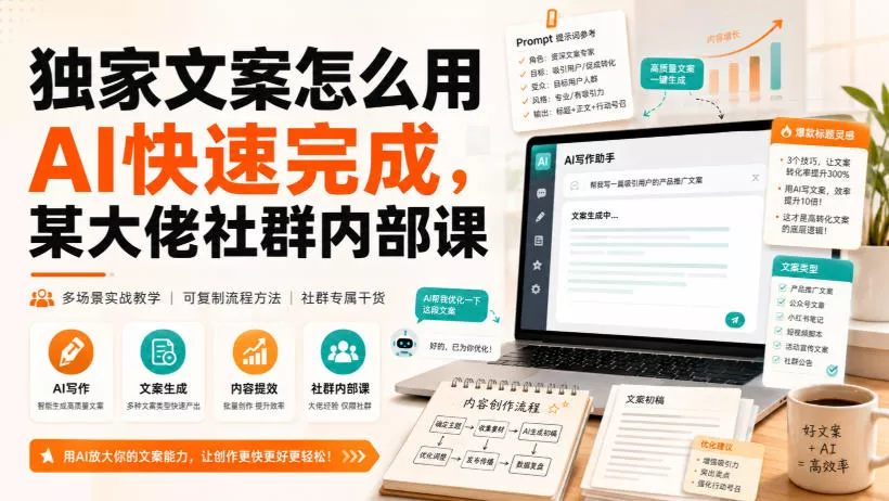 独家文案怎么用AI快速完成，某大佬社群内部课 一点学习助手-零基础自学教程-副业项目-兴趣学习-网盘拉新平台-英语启蒙项目资源网