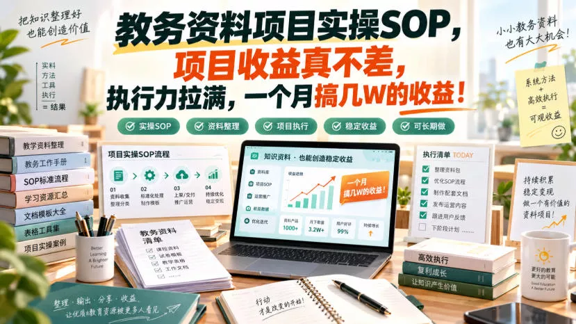 教务资料项目实操SOP，项目收益真不差，执行力拉满，一个月搞几W的收益 一点学习助手-零基础自学教程-副业项目-兴趣学习-网盘拉新平台-英语启蒙项目资源网