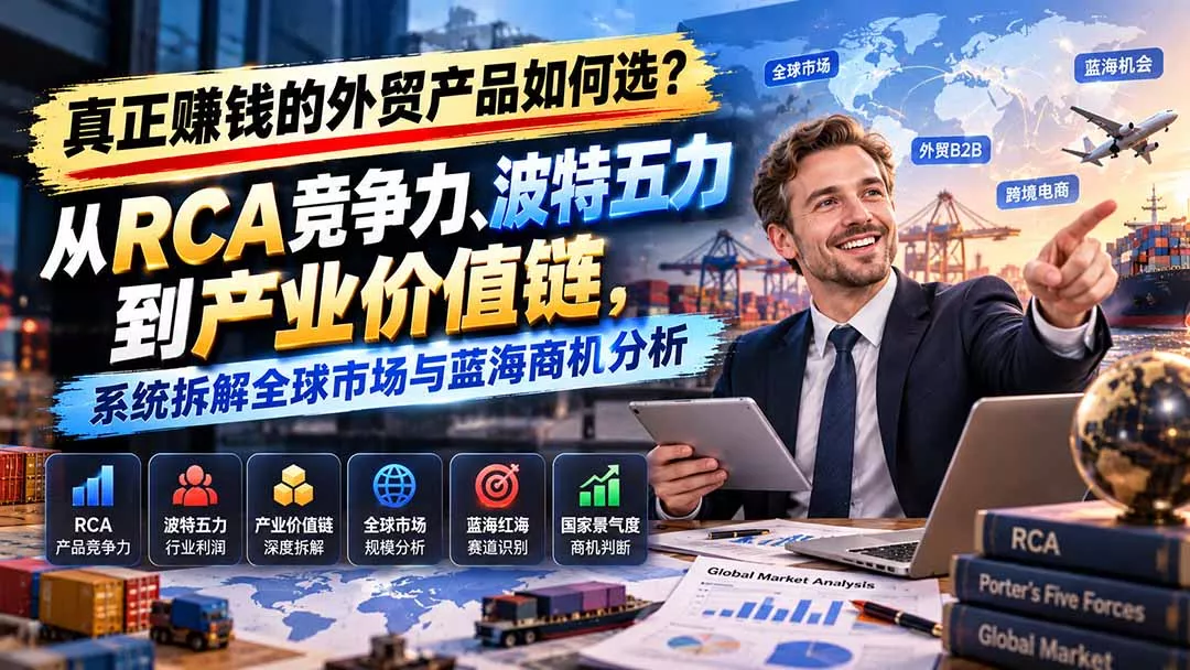真正赚钱的外贸B2B产品如何选？从RCA竞争力、波特五力到产业价值链，系统拆解全球市场与蓝海商机分析 一点学习助手-零基础自学教程-副业项目-兴趣学习-网盘拉新平台-英语启蒙项目资源网
