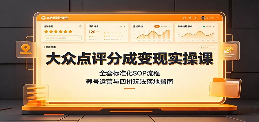 大众点评分成变现实操课：全套标准化SOP流程，养号运营与四拼玩法落地指南 一点学习助手-零基础自学教程-副业项目-兴趣学习-网盘拉新平台-英语启蒙项目资源网