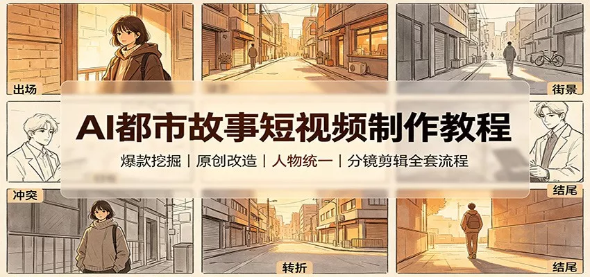 AI都市故事短视频制作教程：爆款挖掘原创改造，人物统一分镜剪辑全套流程 一点学习助手-零基础自学教程-副业项目-兴趣学习-网盘拉新平台-英语启蒙项目资源网