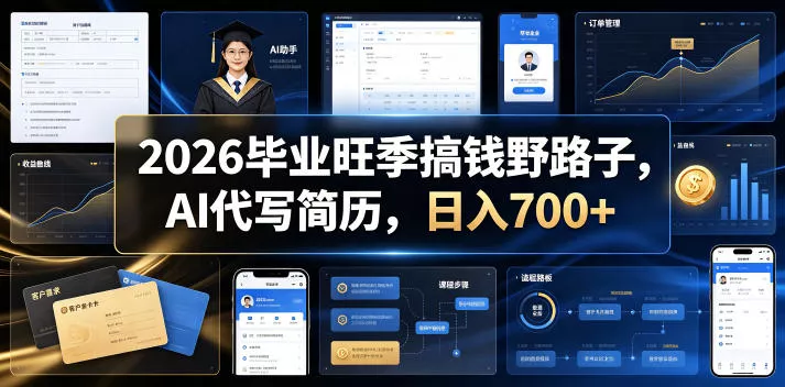 2026毕业旺季搞钱野路子，AI代写简历，日入700+【揭秘】 一点学习助手-零基础自学教程-副业项目-兴趣学习-网盘拉新平台-英语启蒙项目资源网
