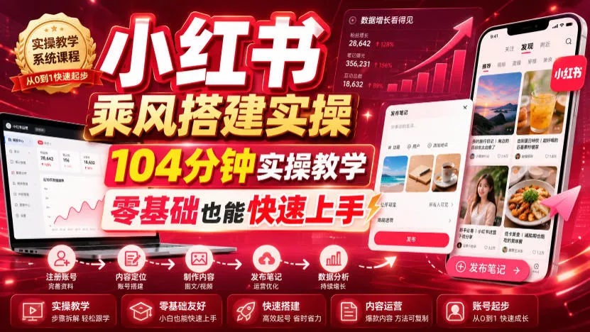 小红书乘风搭建实操，104分钟实操教学，零基础也能快速上手 一点学习助手-零基础自学教程-副业项目-兴趣学习-网盘拉新平台-英语启蒙项目资源网