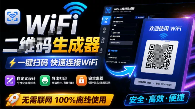 完全离线使用！WiFi二维码生成器，一键扫码快速连接WiFi，支持自定义风格导出WiFi二维码生成器 一点学习助手-零基础自学教程-副业项目-兴趣学习-网盘拉新平台-英语启蒙项目资源网