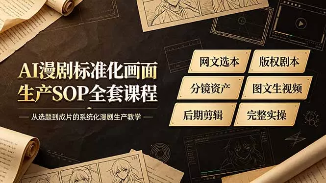 AI漫剧标准化画面生产SOP全套课程，网文选本版权剧本分镜资产全覆盖，图文生视频后期剪辑完整实操教学 一点学习助手-零基础自学教程-副业项目-兴趣学习-网盘拉新平台-英语启蒙项目资源网
