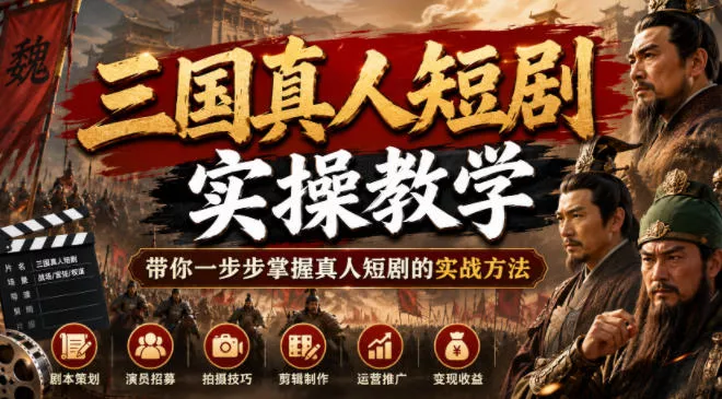 三国真人短剧实操教学，带你一步步掌握真人短剧的实战方法 一点学习助手-零基础自学教程-副业项目-兴趣学习-网盘拉新平台-英语启蒙项目资源网