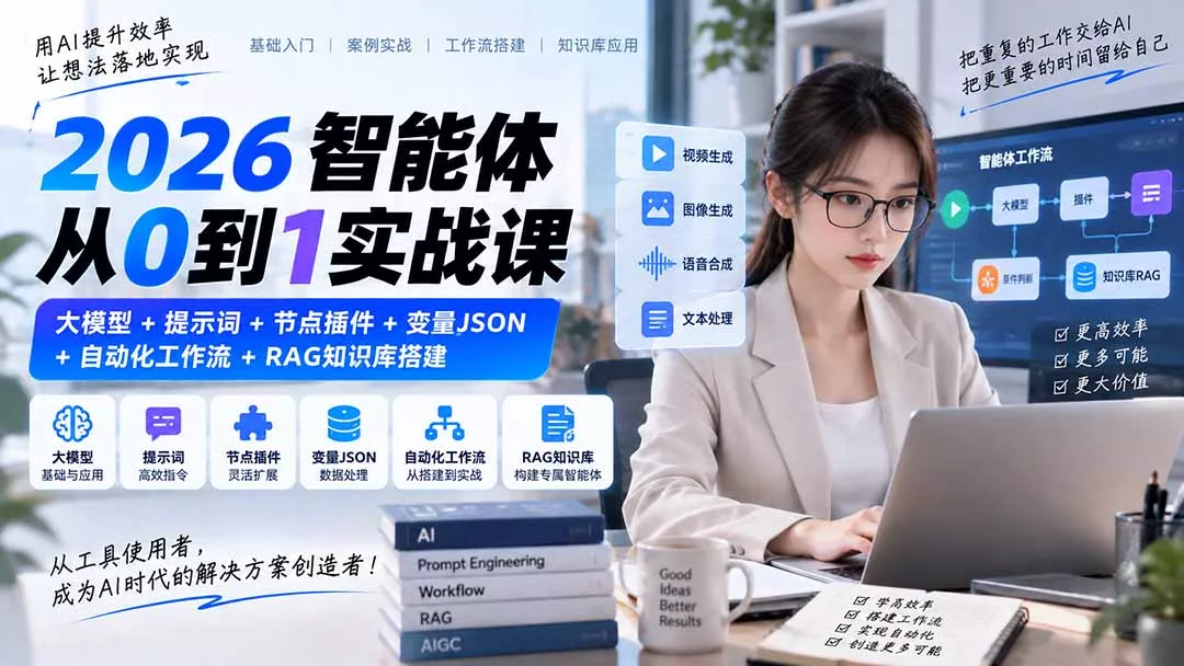 2026智能体从0到1实战课｜大模型+提示词+节点插件+变量JSON+自动化工作流+RAG知识库搭建 一点学习助手-零基础自学教程-副业项目-兴趣学习-网盘拉新平台-英语启蒙项目资源网